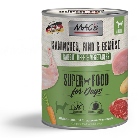 MAC's Dog 6x800g Bezzbożowa Mokra Karma Dla Psa z Królikiem Wołowiną i Warzywami