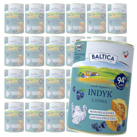 Baltica Indyk z Dynią 24x400g Monoproteinowa Hipoalergiczna Bezzbożowa Mokra Karma Dla Psa