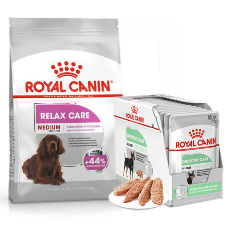 Royal Canin Medium Relax Care 3kg Karma Sucha Dla Psów Ras Średnich + Pasztet Digestive Care 12x85g
