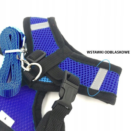 Lekkie Oddychające Szelki + Smycz Dla Psa Psów L klatka 37-49cm NIEBIESKIE