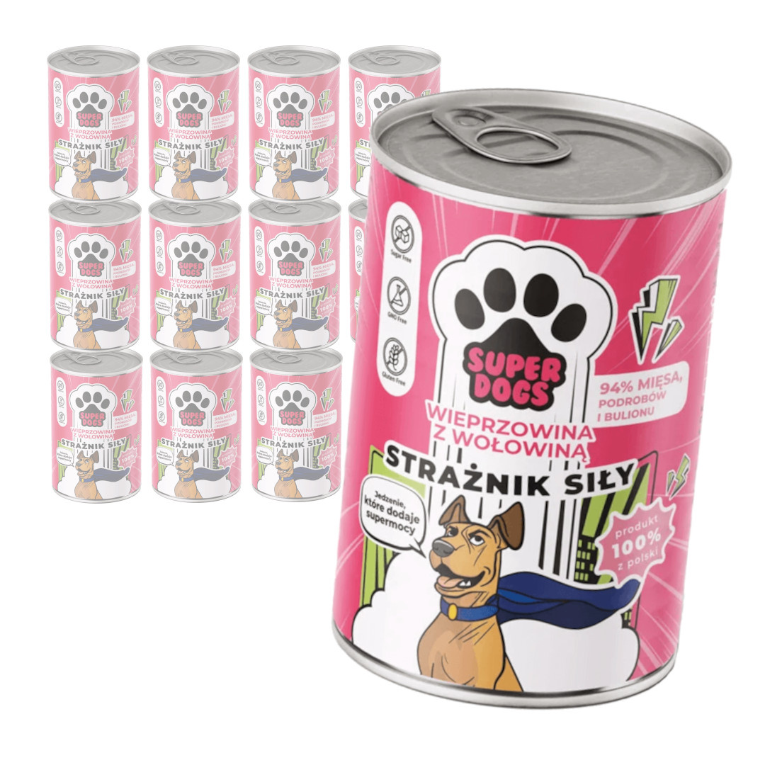 Uniszki Superdogs Strażnik Siły 400g Mokra Karma Dla Psa Wieprzowina Z Wołowiną