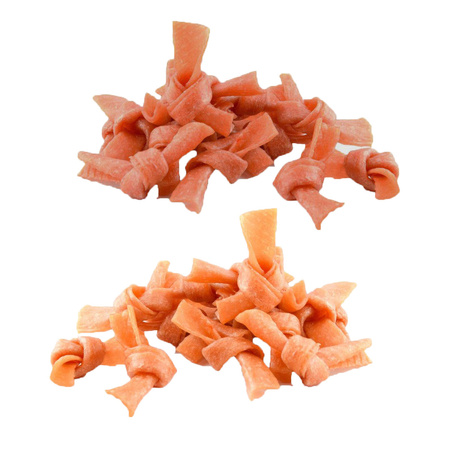 ZESTAW 2 SMAKI MACED KOKARDKI z Kaczki 500g, MACED KOKARDKI z Kurczaka 500g MIĘKKI PRZYSMAK DLA PSA, Węzełki