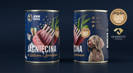 John Dog BERRY JUNIOR JAGNIĘCINA ŚLEDŹ z borówkami 6x 400g - Mokra Karma dla szczeniąt, 96% mięsa