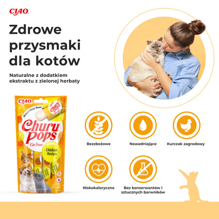 Inaba Cat Churu Pops 4x60g Kremowy Przysmak Dla Kota Galaretka Z Kurczakiem 3+1 Gratis