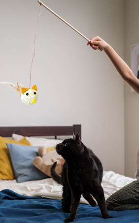 Zabawka Interaktywna Wędka Dla Kota Mysz Małą Biała 40cm