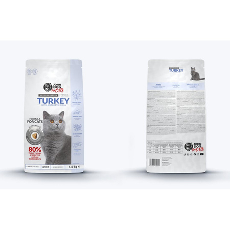 John Dog for Cats Bezzbożowa Sucha Karma Dla Dorosłych Kotów Indyk Z Krylem 1,5kg