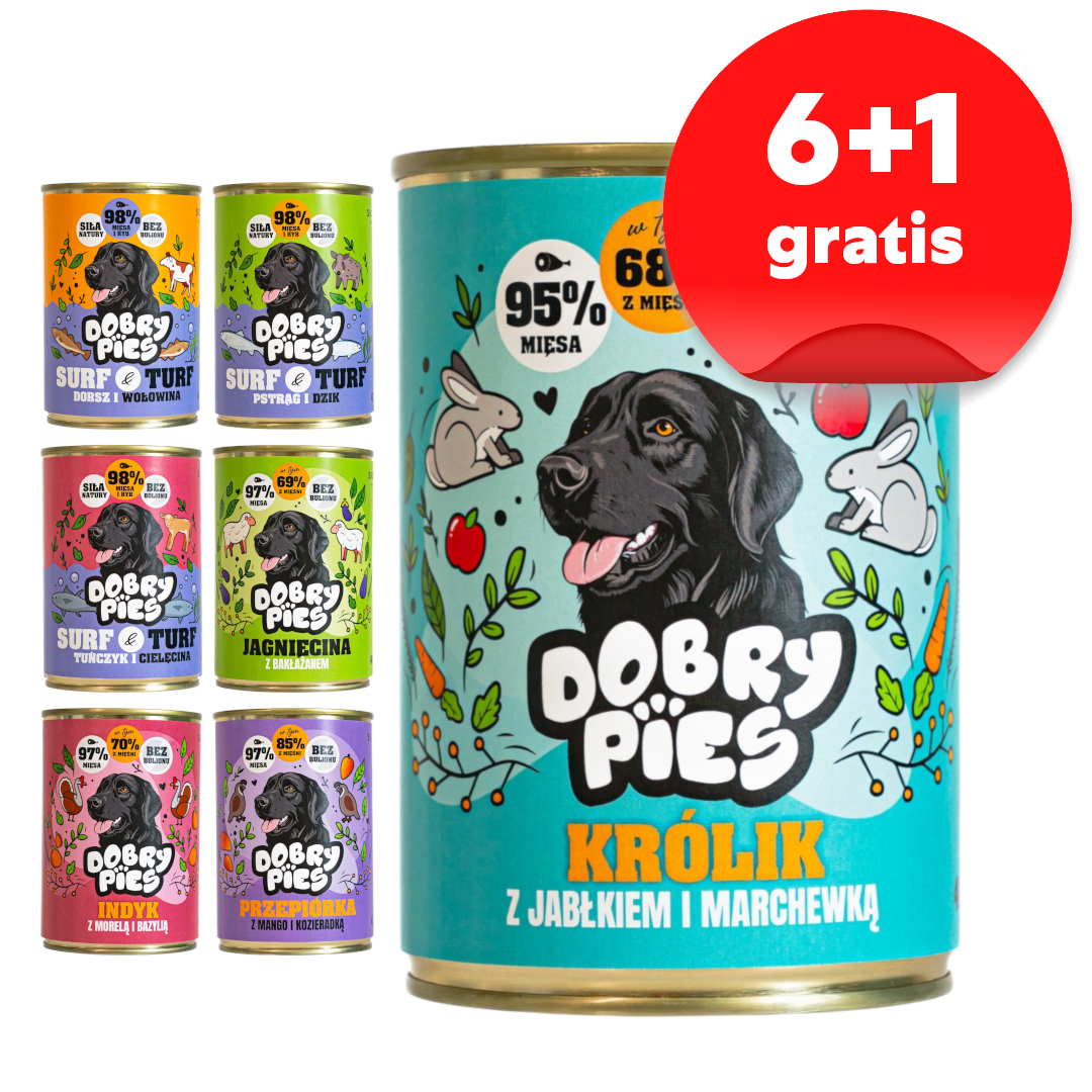 Dobry Pies Mokra Karma Dla Psów Wszystkich Ras Mix 7 Smaków 6+1 GRATIS 