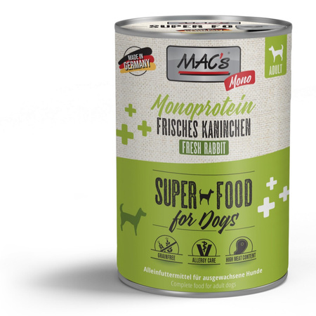 MAC's Dog Mokra Karma Monoproteinowa Z Królikiem 24x400g Dla Psów Skłonnych Do Alergii