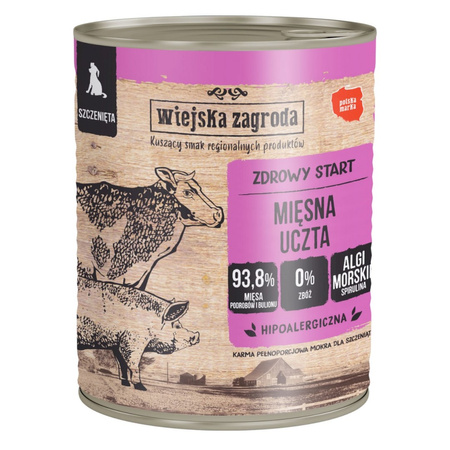 Wiejska Zagroda Mięsna Uczta 800g - Karma mokra dla szczeniąt, 94% mięsa