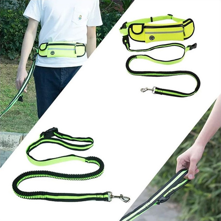 Smycz Pas Z Saszetką Do Biegania z Psem Kolor Neonowy Żółty