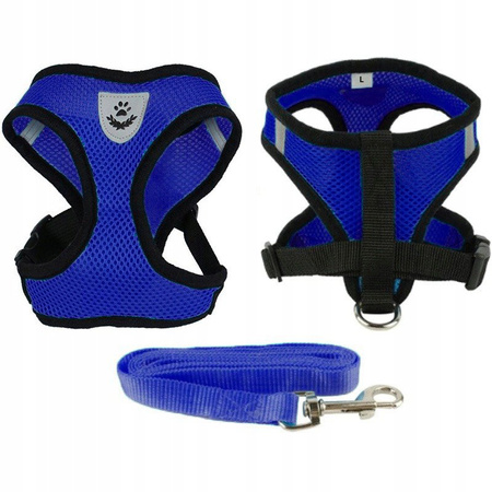 Lekkie Oddychające Szelki + Smycz Dla Psa Psów L klatka 37-49cm NIEBIESKIE