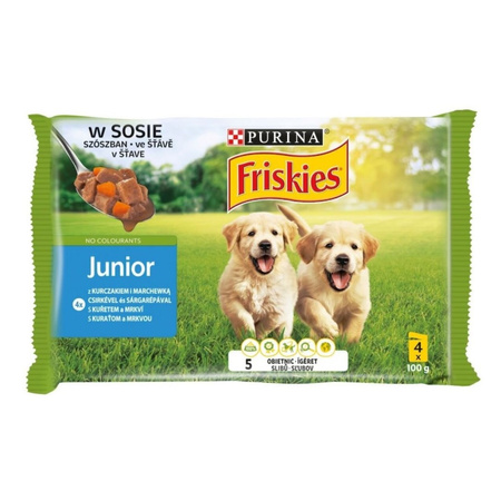 Purina Friskies Junior Mokra Karma Dla Szczeniąt Z Kurczakiem I Marchewką W Sosie 48x100g