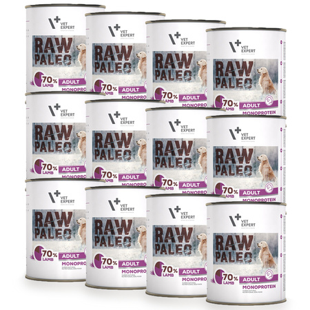 ZESTAW VetExpert RAW PALEO Adult Lamb 12x800g z Jagnięciną - Karma Mokra dla Psów, niskokaloryczna