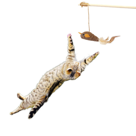 Zabawka Interaktywna Wędka Dla Kota Mysz Duża Brązowa 40cm