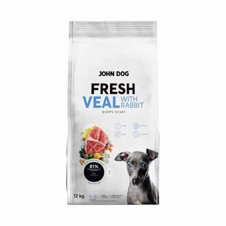 John Dog Fresh Happy Start 12kg Sucha Karma Dla Szczeniąt Z Cielęciną I Królikiem