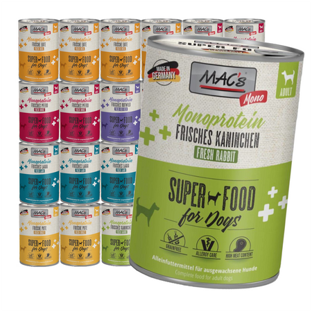 MAC's Dog Monoproteinowa Mokra Karma Dla Psa Mix Smaków 24x400g  Kaczka Konina Jeleń Jagnięcina Indyk Królik