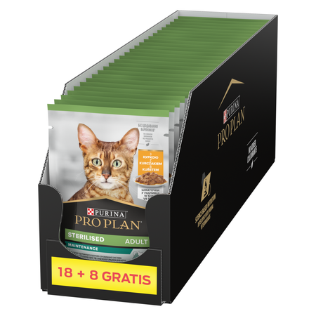 Purina Pro Plan Adult Sterilised Maintenance 26x85g (18+8 GRATIS) Mokra Karma Dla Kota z Kurczakiem w Sosie