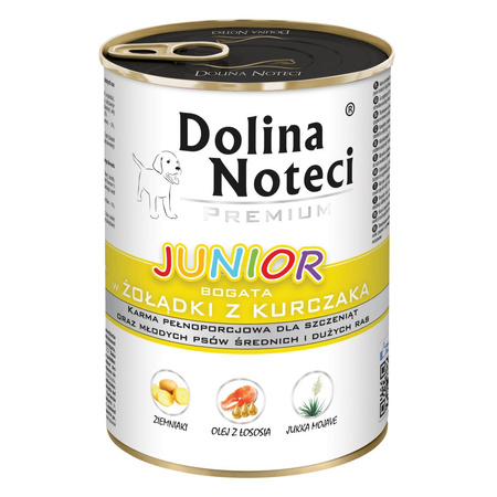 Dolina Noteci Premium Junior 12x400g Mokra Karma Dla Szczeniąt Żołądki z Kurczaka Serca Indyka