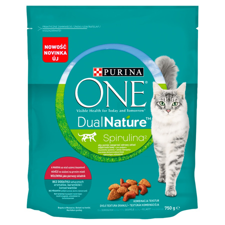 Purina One Dual Nature Spirulina Karma Dla Dorosłych Kotów Z Wołowiną 750g Na Odporność