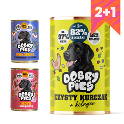 Dobry Pies 3x400g Indyk z Morelą Wołowina z Topinamburem Kurczak 2+1 GRATIS