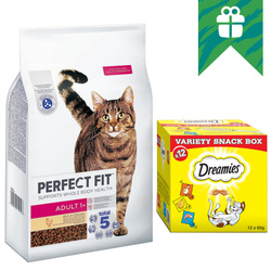 Perfect Fit Adult z Kurczakiem 7kg Sucha Karma Dla Dorosłych Kotów + GRATIS Dreamies Variety Snack Box 720g