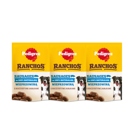 Pedigree Ranchos Sausages 3x60g Naturalny Przysmak dla Psa Z Wieprzowiną I Soczystymi Jabłkami