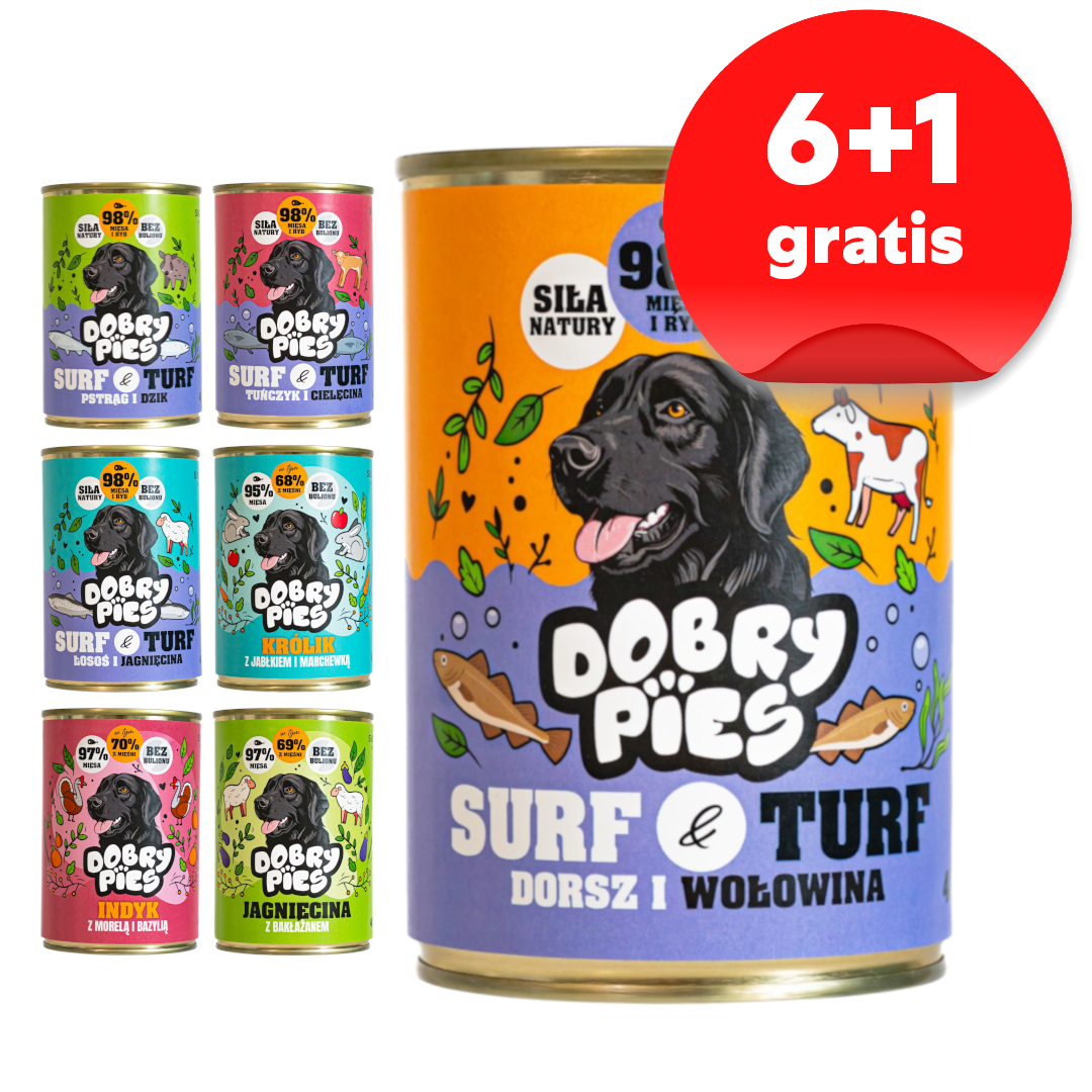 Dobry Pies Mokra Karma Dla Psów Wszystkich Ras Mix 7 Smaków 6+1 GRATIS 