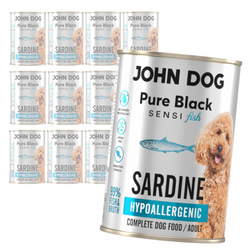 John Dog Pure Black Adult Sensi Fish 12x400g Hipoalergiczna Mokra Karma Z Sardynką Dla Psów Z Wrażliwym Układem Pokarmowym