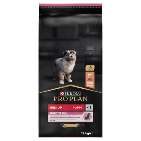 Purina Pro Plan Puppy Medium Sensitive Skin 12kg Sucha Karma Dla Szczeniąt  z Łososiem