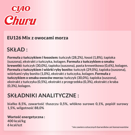 Inaba Cat Churu 20x14g (280g) Kremowy Przysmak Dla Kota Pasta Z Rybą I Owocami Morza