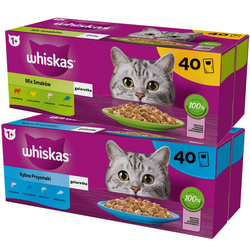 Whiskas Adult 80x85g Rybne Przysmaki I Mix Smaków W Galaretce Mokra Karma Dla Dorosłych Kotów