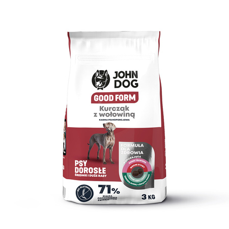 John Dog Good Form ADULT KURCZAK Z WOŁOWINĄ 3 kg Średnie i Duże Rasy - sucha karma dla psów