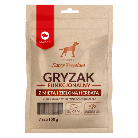 Maced Super Premium Przysmak Dla Psa Gryzak Funkcjonalny Z Indykiem, Miętą I Zieloną Herbatą 100g