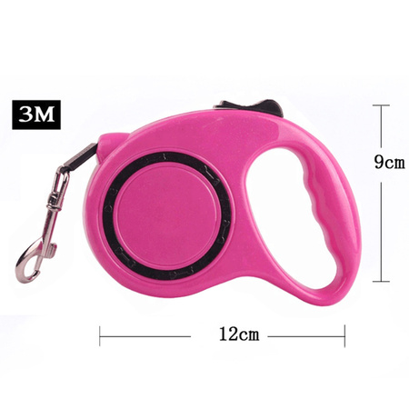 Automatyczna smycz dla małych i średnich psów SJ-190, obciążenie do 12kg, długość 3m, Ciemnoróżowa