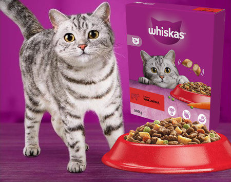 Whiskas Adult 300g Sucha Karma Pełnoporcjowa Dla Dorosłych Kotów Z Wołowiną