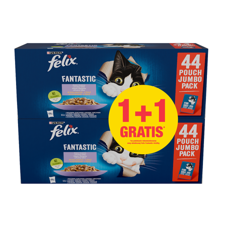 Felix Fantastic Mokra Karma Dla Kota Wybór Smaków W Galaretce 44x85g + 44x85g GRATIS Wołowina Kurczak Łosoś Tuńczyk