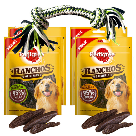 Pedigree Ranchos Originals Kurczak I Jagnięcina 4x70g Przysmak Dla Psa + Zabawka Szarpak