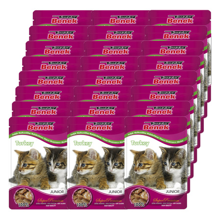 Super Benek Junior 24x100g z Kawałkami Indyka w Sosie - Mokra Karma dla Kociąt w Saszetkach 74% mięsa