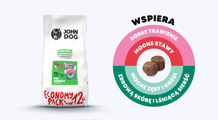 John Dog Good Form Adult Mini Sucha Karma Dla Psa Wieprzowina Z Wołowiną 12kg + Mokra 6x400g