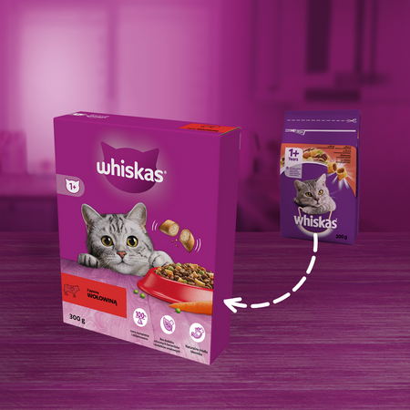 Whiskas Adult 300g Sucha Karma Pełnoporcjowa Dla Dorosłych Kotów Z Wołowiną