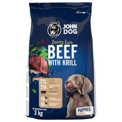 John Dog Berry Puppy Wołowina z Krylem 3kg Karma Sucha Dla Szczeniąt Średnich i Dużych Ras