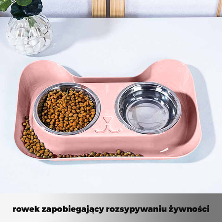 Podwójna miska metalowa z podstawką dla psa i kota 2x 0.15L Różowa