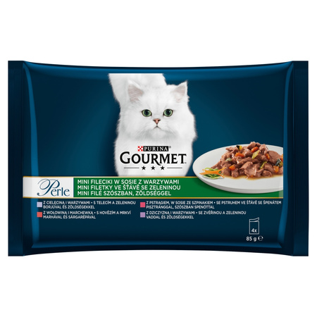 Purina Gourmet Perle Mix z Warzywami 13x340g (52 saszetki) Mokra Karma Dla Kota Mini Fileciki w Sosie
