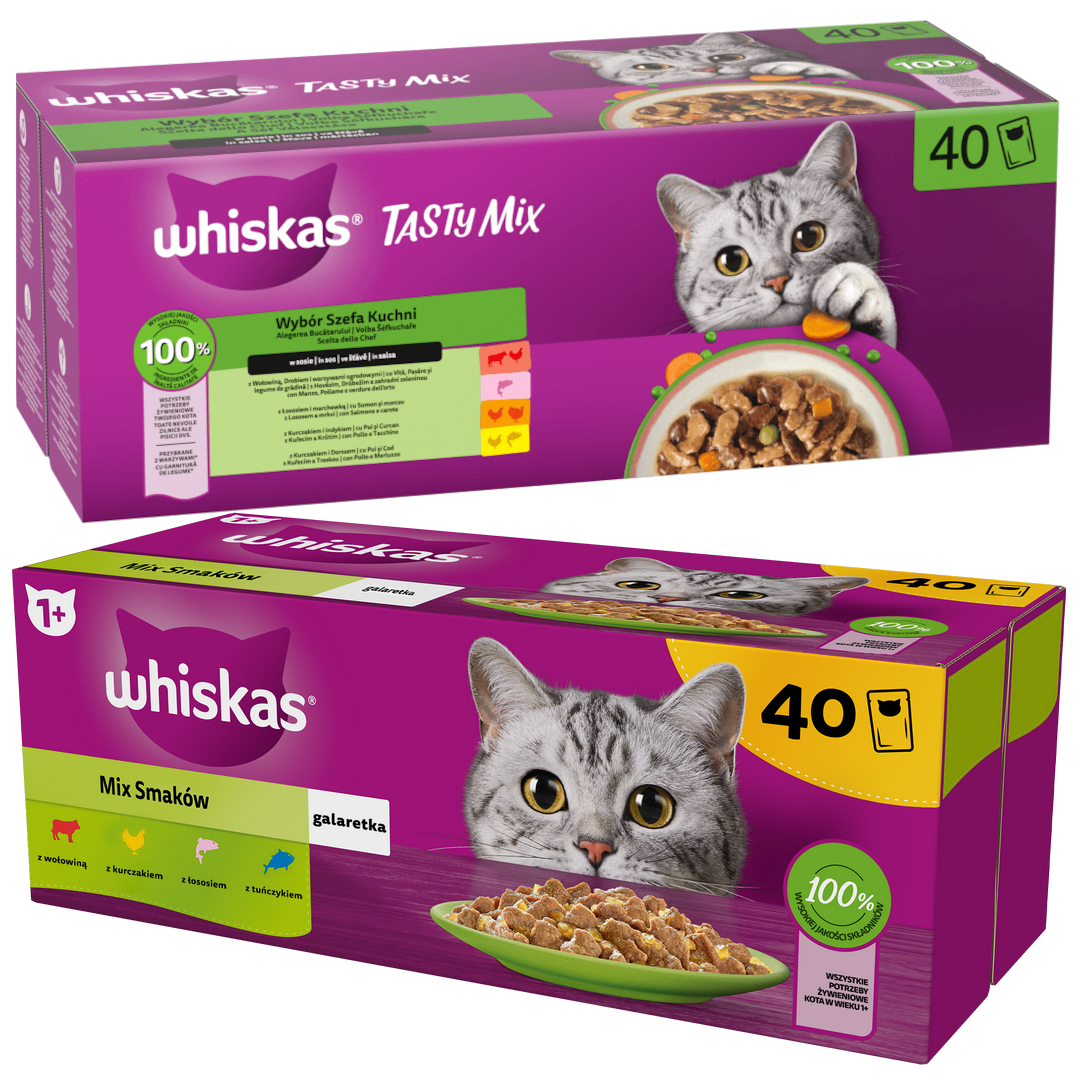 Whiskas Adult Mokra Karma Dla Kota Tasty Mix Wybór Szefa Kuchni W Sosie + Mix Smaków W Galaretce