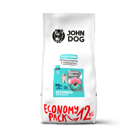 John Dog GOOD FORM PUPPY Wieprzowina z Wołowiną 12kg - sucha karma dla szczeniąt KSIĄŻKA GRATIS