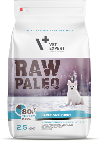 VetExpert RAW PALEO PUPPY LARGE SIZE 2,5kg TURKEY - Sucha Karma z indykiem dla szczeniaków dużych ras