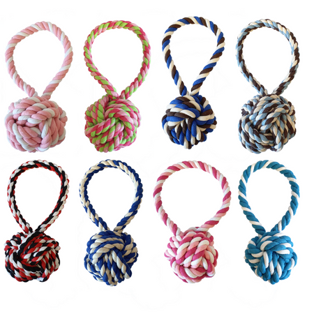 Zabawka Dla Psa Szarpak Sznur z Piłką Gryzak 25cm Brązowo-Biało-Niebieski