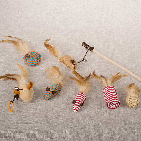 Zabawki Dla Kota Wędka Myszki Piłeczki Zestaw 7 Sztuk