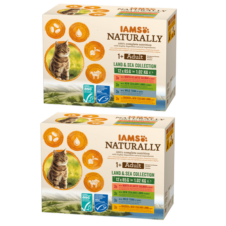 Iams Naturally Adult Land & Sea Collection 24x85g Mokra Karma Dla Kota Mięsne I Rybne Smaki