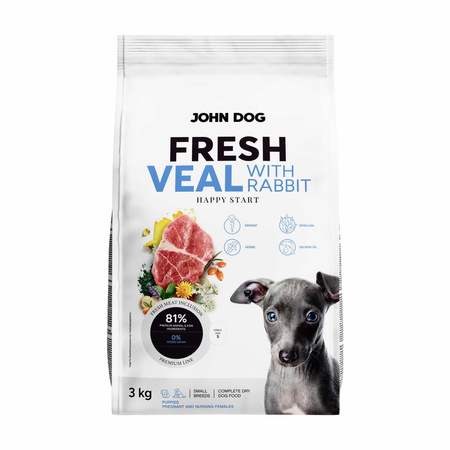 John Dog Fresh Happy Start 3kg Sucha Karma Dla Szczeniąt Z Cielęciną I Królikiem